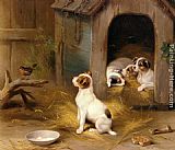 Edgar Hunt Canvas Paintings - The Puppies